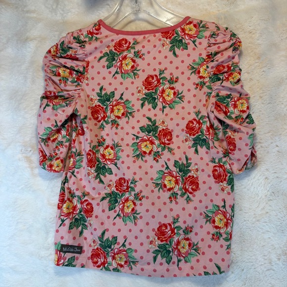 Matilda Jane Girls Pink Floral Polka Dot Puffed Sleeve Top Kids Size 12 - Picture 5 of 7